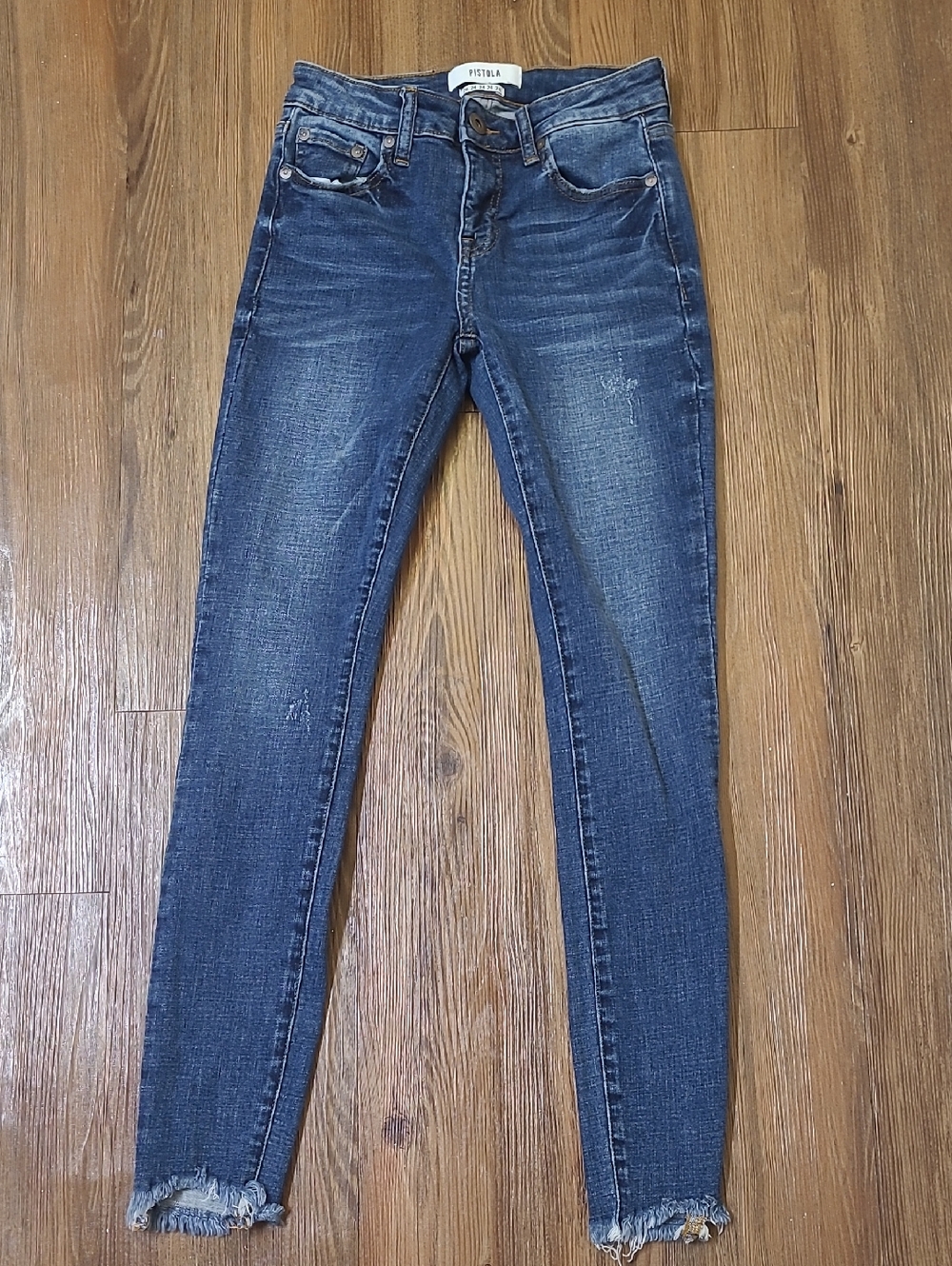 pistola Indigo Washed Skinny Jeans with Frayed Hem